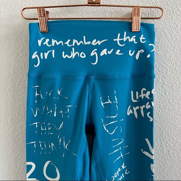 HTFU Spellout Blue Active Leggings Tights Trendy Activewear Small - Picture 2 of 5